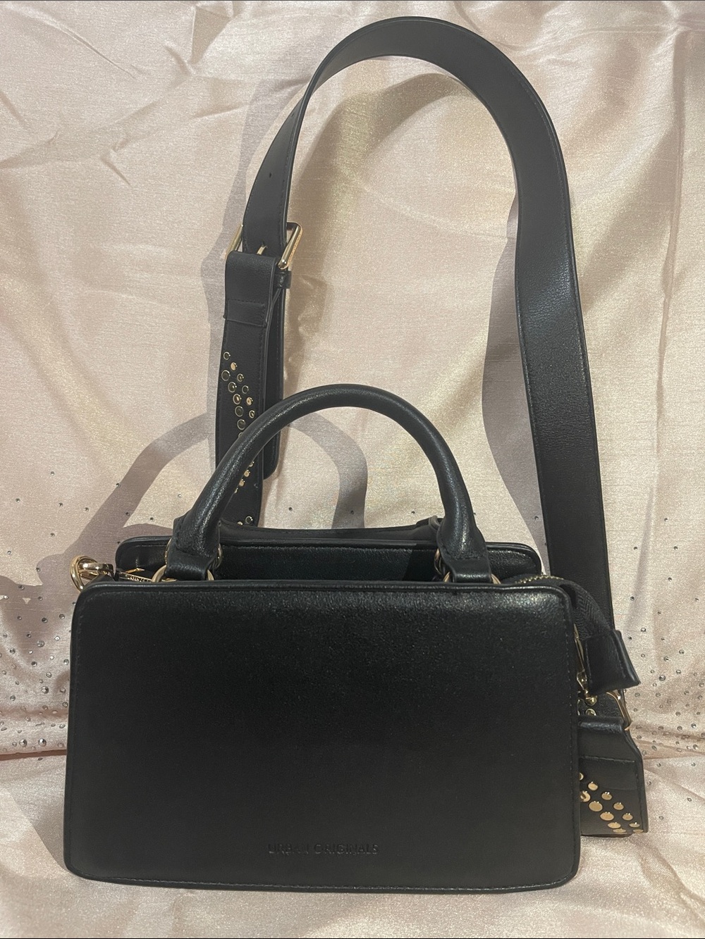 Urban Originals Black Leather Crossbody Satchel with Gold Accents